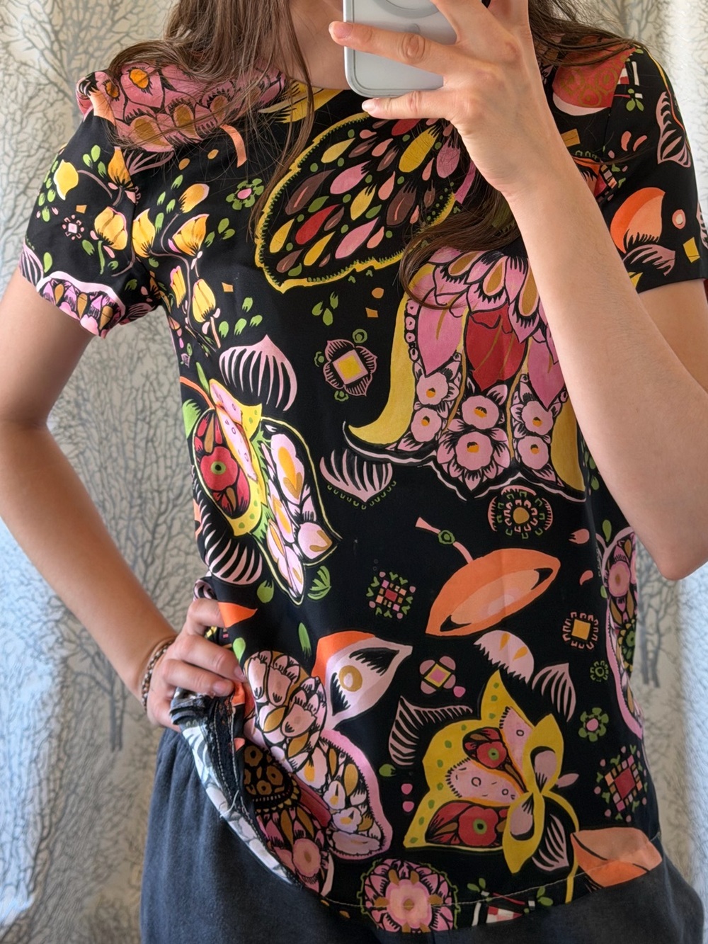 LA DoubleJ 100% Silk Twill Swing Top in “Eden” Print